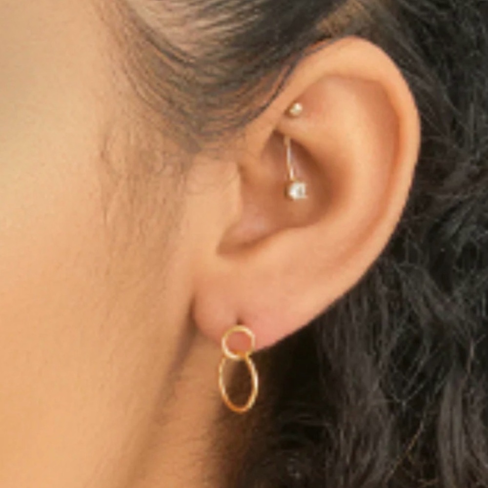 Simple Interlocking Circle Dangle Earrings 14kt G… - image 2